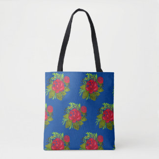 Peony Folk Floral Tote Bag