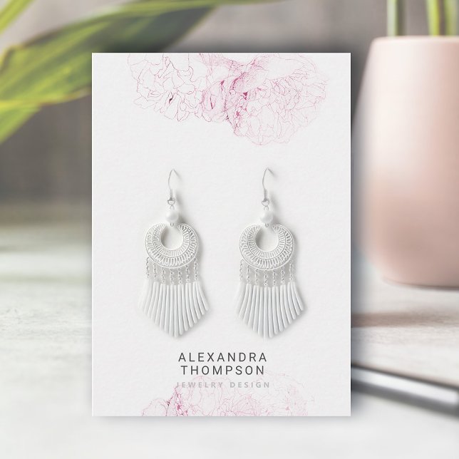 Peony Frame Modern Floral Sketch Jewellery Display Business Card (floral earrings jewelry display card peonies frame art sketch modern minimalist elegant template)