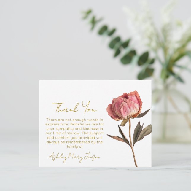Peony Funeral Thank You Card Bereavement  (Standing Front)