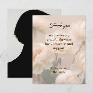 Peony funeral thank you card with photo