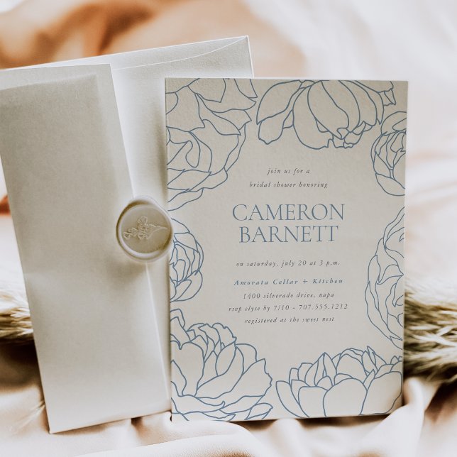 Peony Garden Blue Floral Bridal Shower Invitation (Creator Uploaded)