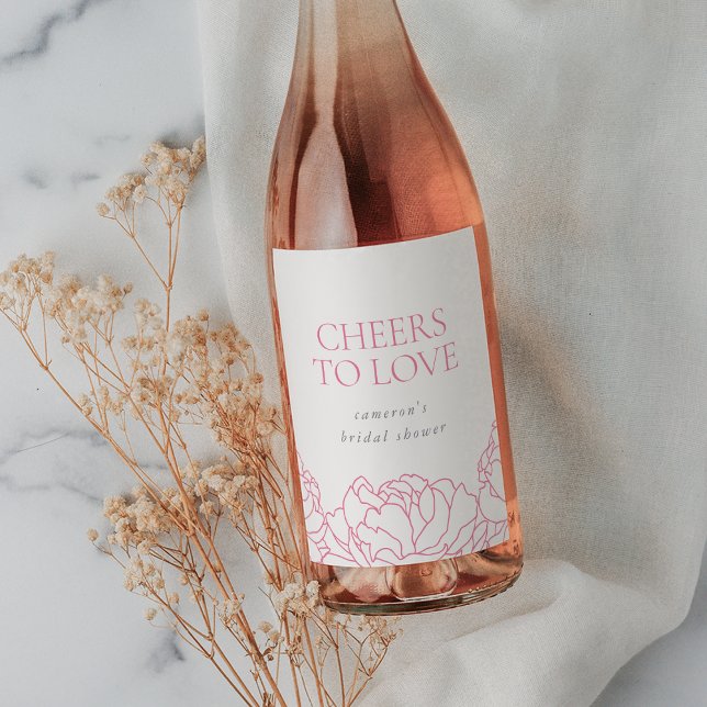 Peony Garden Bridal Shower "Cheers to Love" Wine Label (Creator Uploaded)
