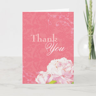 Peony Garden Coral Pink Wedding Thank You Card