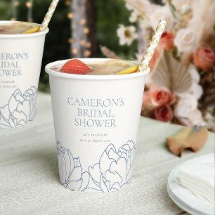 Peony Garden Dusty Blue Floral Bridal Shower Paper Cups