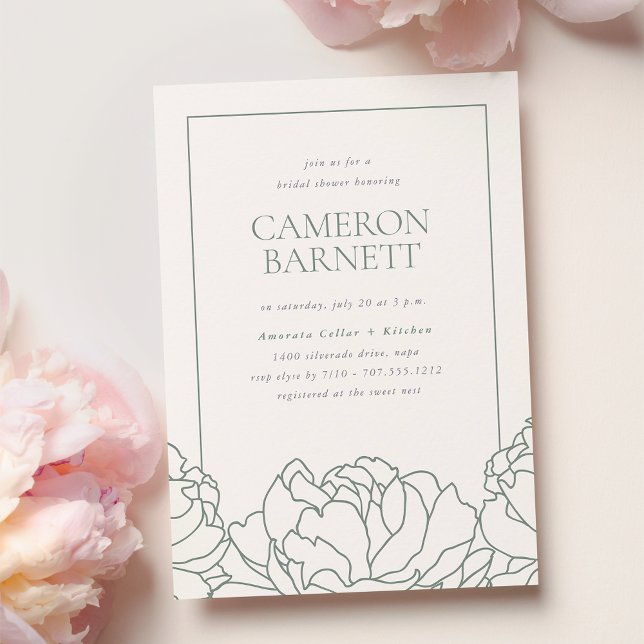 Peony Garden Dusty Sage Green Floral Bridal Shower Invitation (Creator Uploaded)