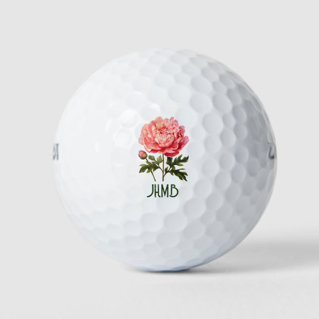 Peony Garden Flower Monogram Art Golf Balls (Front)