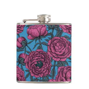 Peony garden hip flask