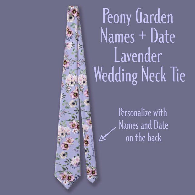 Peony Garden Names + Date Lavender Wedding Tie (Creator Uploaded)