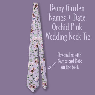 Peony Garden Names + Date Orchid Pink Wedding Tie