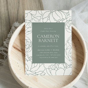 Peony Garden Sage Green Floral Bridal Shower Invitation