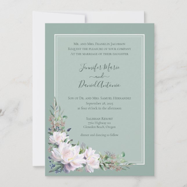 Peony Garden Sage Green Wedding Invitation (Front)