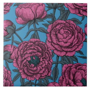 Peony garden tile