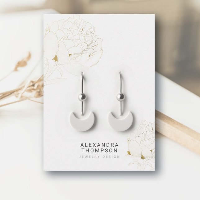 Peony *Gold Modern Floral Sketch Jewellery Display Business Card (floral earrings jewelry display card faux gold peony art sketch modern minimalist elegant classy)