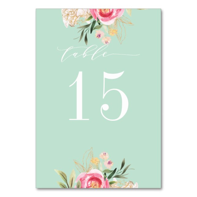 Peony gold WEDDING Table Number CUSTOM WHITE (Front)