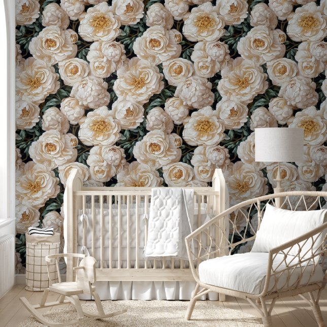 Peony gold white seamless pattern country flower wallpaper (Kids)