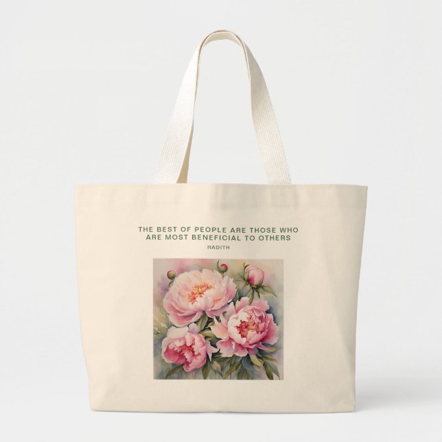 Peony Grace: Inspirational Hadith Tote Bag (Front)