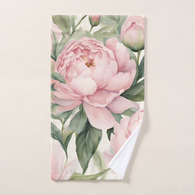 Peony Hand Towel, Pretty Pink Flowers Towel (Hand Towel)