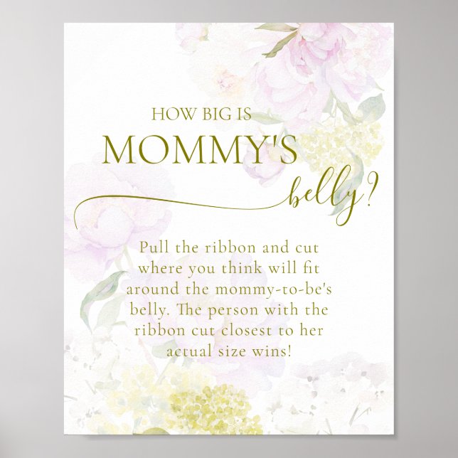 Peony Hydrangea Baby Shower Big Mummy Belly  Poster (Front)
