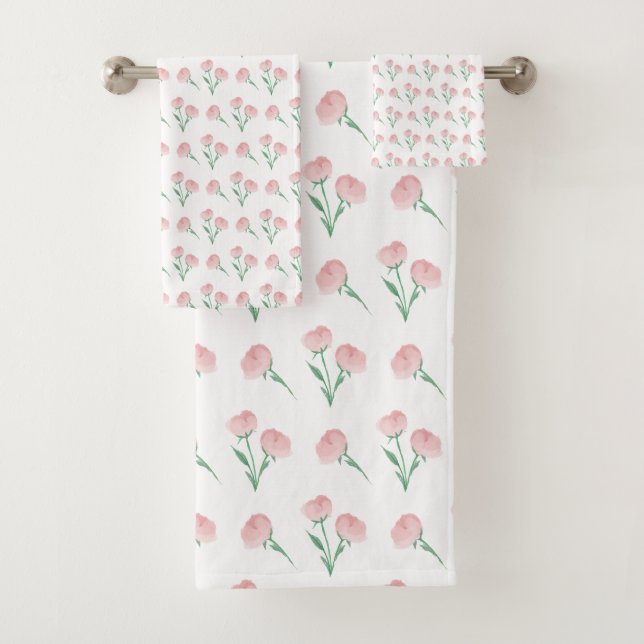 Peony In Pink Towel, Preppy College or Shower Bath Towel Set (Insitu)