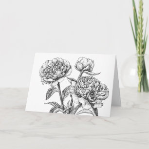 Peony ink drawing card