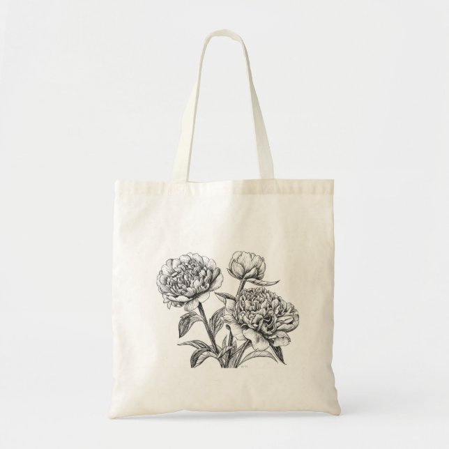 Peony ink drawing tote bag (Front)