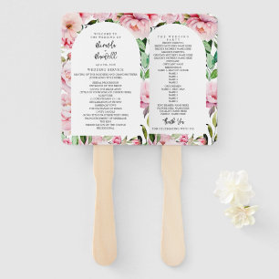 Peony Magnolia Pink Floral Arch Wedding Program Hand Fan