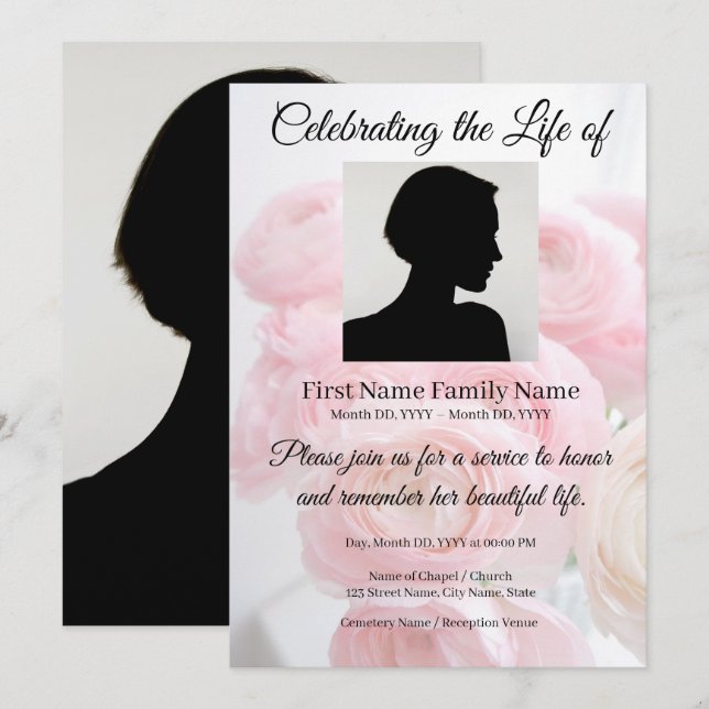 Peony memorial invitation (Front/Back)