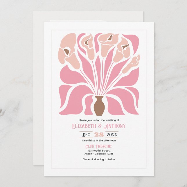 Peony & Mocha Abstract Floral Boho Wedding Invitation (Front/Back)