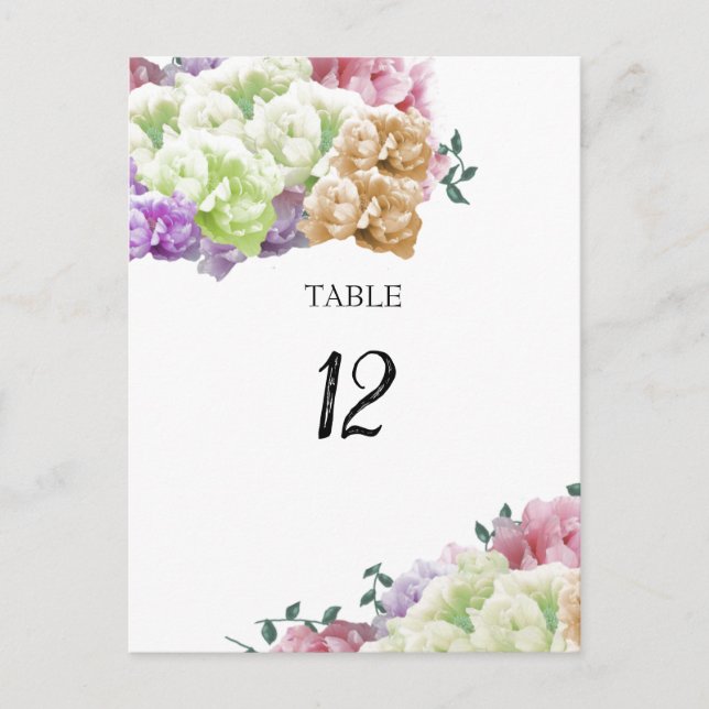 Peony Multicolor Table Seating Number Card (Front)