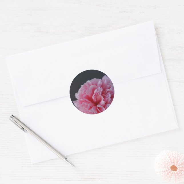 Peony on dark background classic round sticker (Envelope)