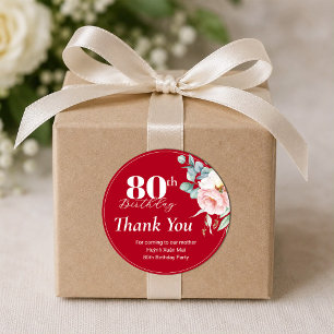 Peony on Red Birthday Gift Tags/Round Sticker