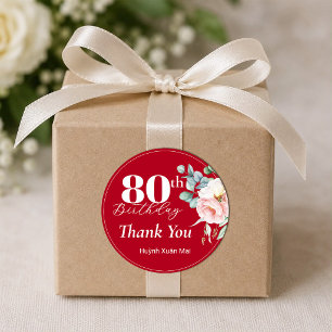 Peony on Red Birthday Gift Tags/Round Sticker