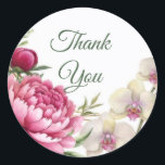 Peony & Orchid Garden Floral Glam Wedding  Classic Round Sticker<br><div class="desc">Matching items available.</div>