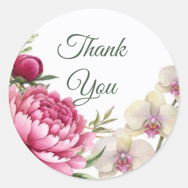 Peony & Orchid Garden Floral Glam Wedding  Classic Round Sticker (Front)