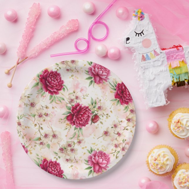 Peony & Orchid Garden Floral Glam Wedding  Paper Plate (Party)