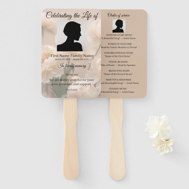 Peony order of service hand fan (Front and Back)