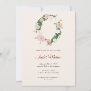 Peony Oval Wreath Bridal Shower Invitation
