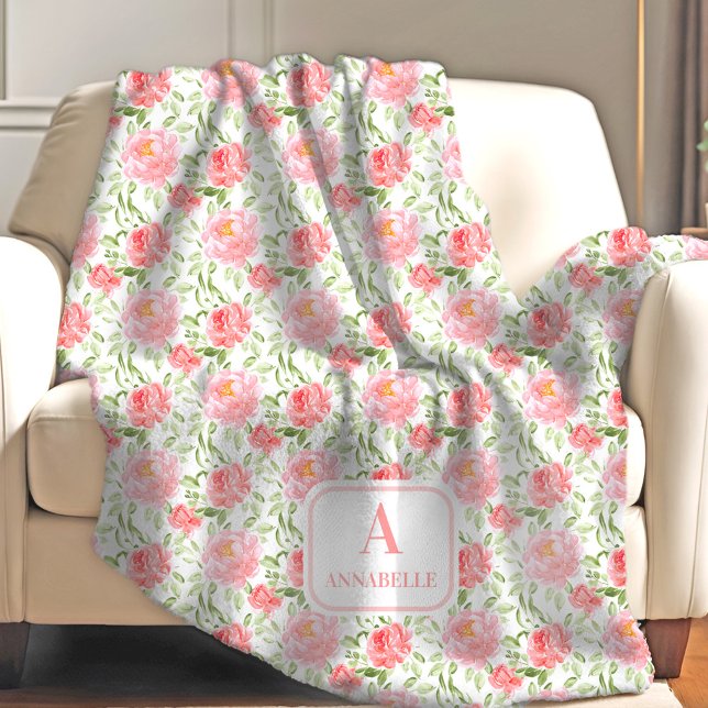 Peony pattern Personalised Name Floral Fleece Blanket (Peony pattern Personalized Name Floral Fleece Blanket)