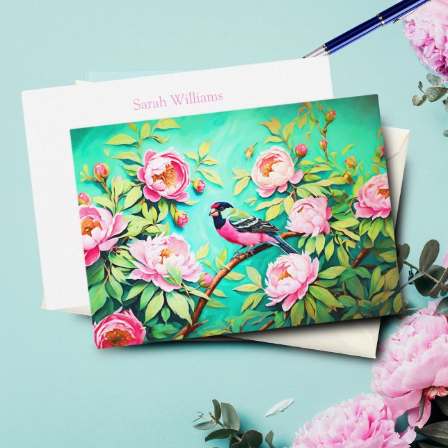  Peony Pine Gosbeak ai Artwork Oil Painting Card (Perfect for heartfelt messages, this elegant card adds natural beauty.)