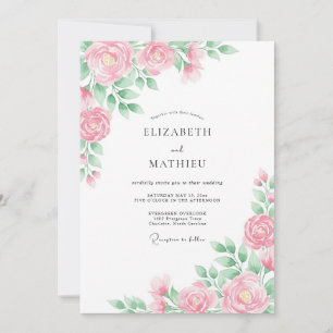 Peony Pink Airy Spring Wedding Invitation