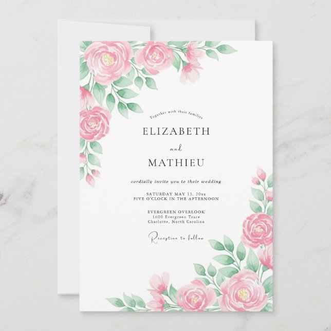 Peony Pink Airy Spring Wedding Invitation (Front)