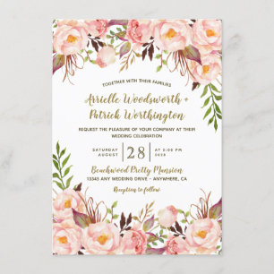 Peony Pink Blush and Gold Wedding Invitations