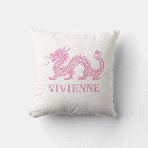 Peony Pink Chinoiserie Dragon Custom Name Cushion