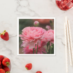 Peony Pink Ranunculus Closeup Napkin
