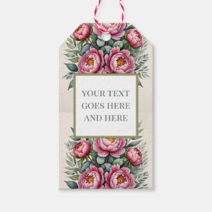 peony pink watercolor flowers eucalyptus Gift Tag