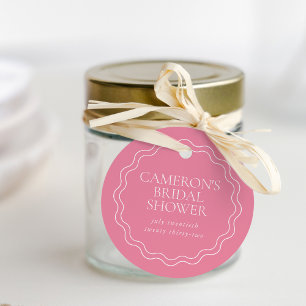 Peony Pink   Wavy Scallop Border Bridal Shower Favour Tags