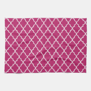 Peony Red And White Moroccan Trellis Pattern Tea Towel