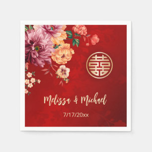 Peony Red Chinese Wedding Custom  Napkin