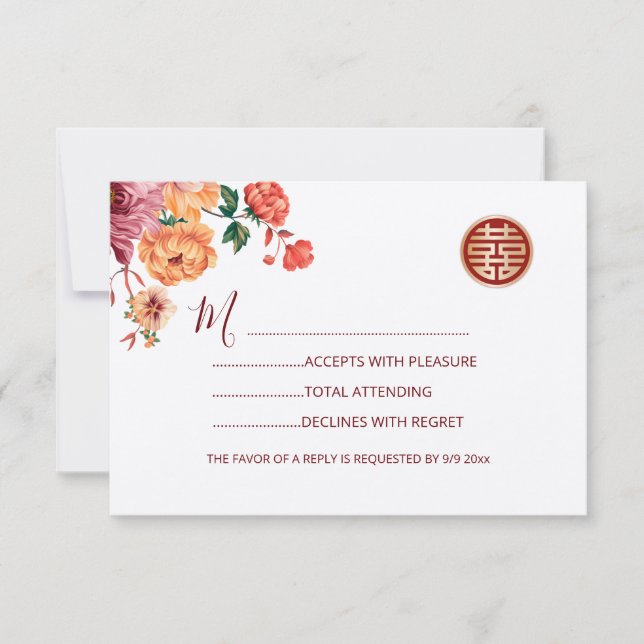 Peony Red RSVP Chinese Wedding (Front)