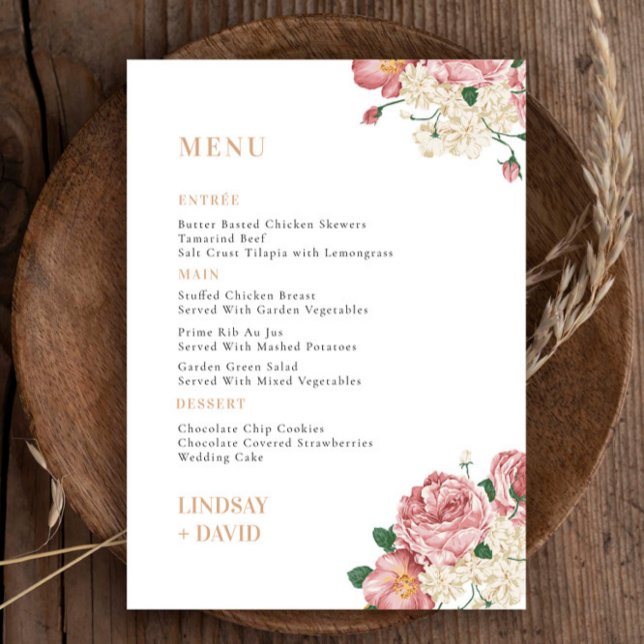 Peony Rose Bouquet Flowers Menu Card (Creator Uploaded)